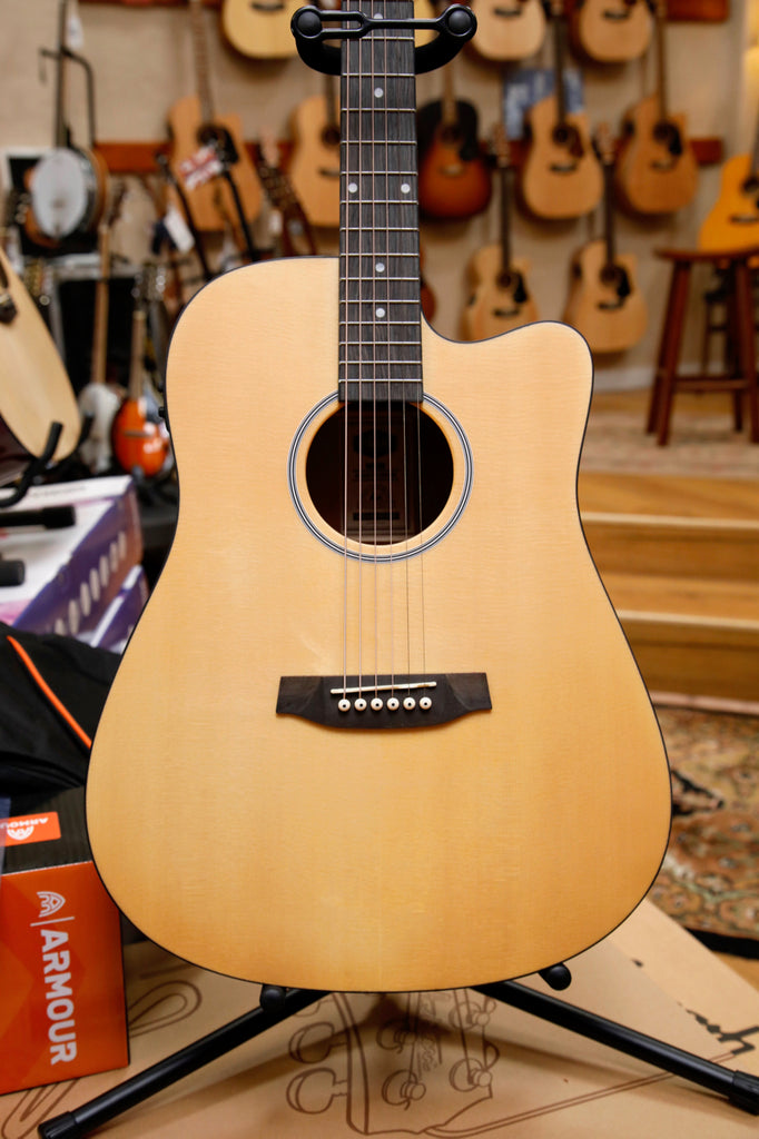 Ashton D20SCEQ Solid Top Acoustic-Electric Guitar Package - Includes Bag, Stand & Capo!
