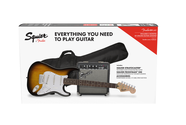 Squier Stratocaster Guitar & Amplifier Starter Pack - Brown Sunburst