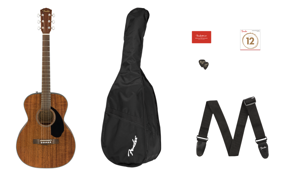 Fender CC-60S Concert Pack V2, All-Mahogany Solid Top Acoustic Guitar Starter Package