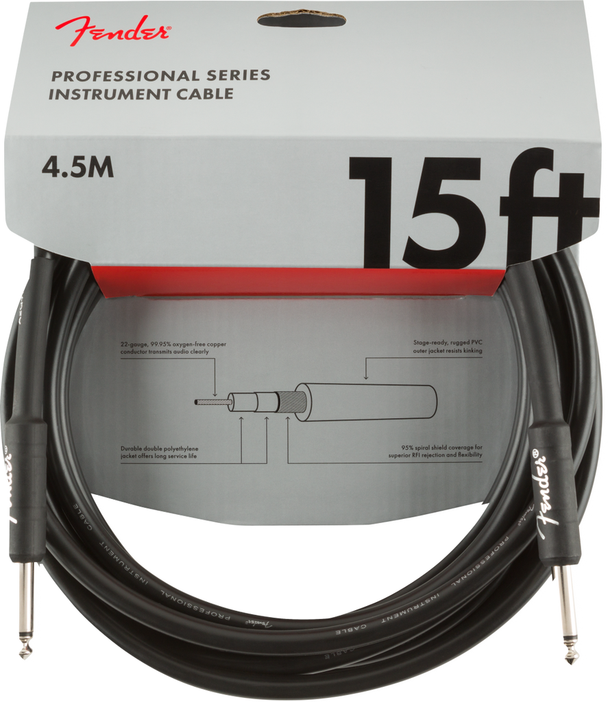 Fender  Professional Series Instrument Cable, Straight/Straight, 15', Black