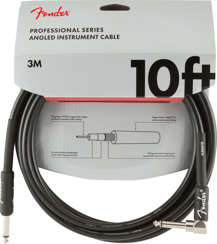 Fender  Professional Series Instrument Cable, Straight-Angle, 10', Black