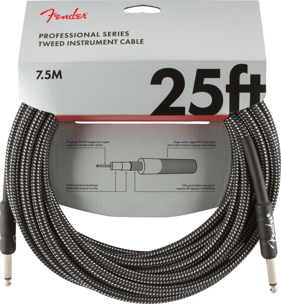 Fender Professional Series Instrument Cable, 25', Grey Tweed