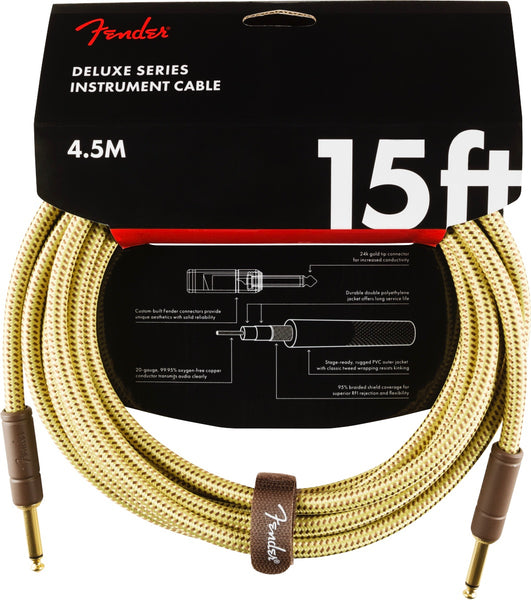 Fender Deluxe Series Instrument Cable, Straight/Straight, 15ft, Tweed