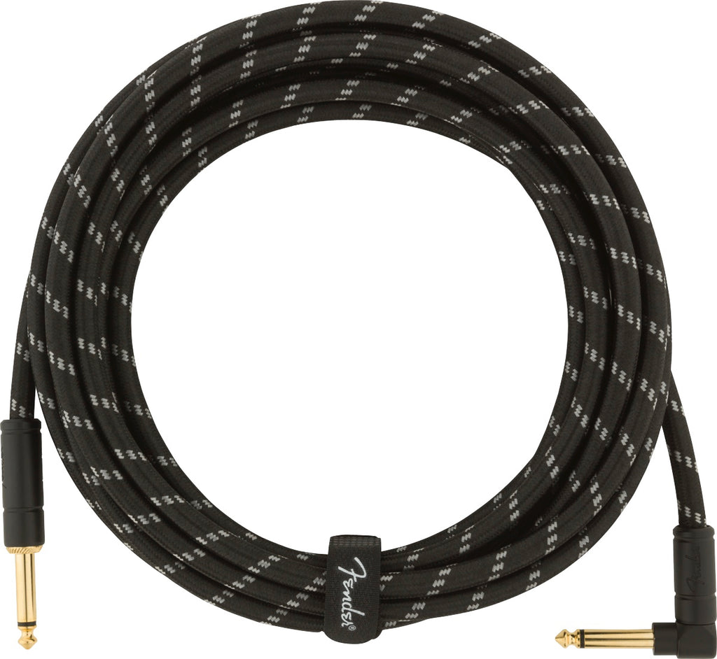 Fender Deluxe Series Instrument Cable, Straight/Angle, 15ft, Black Tweed