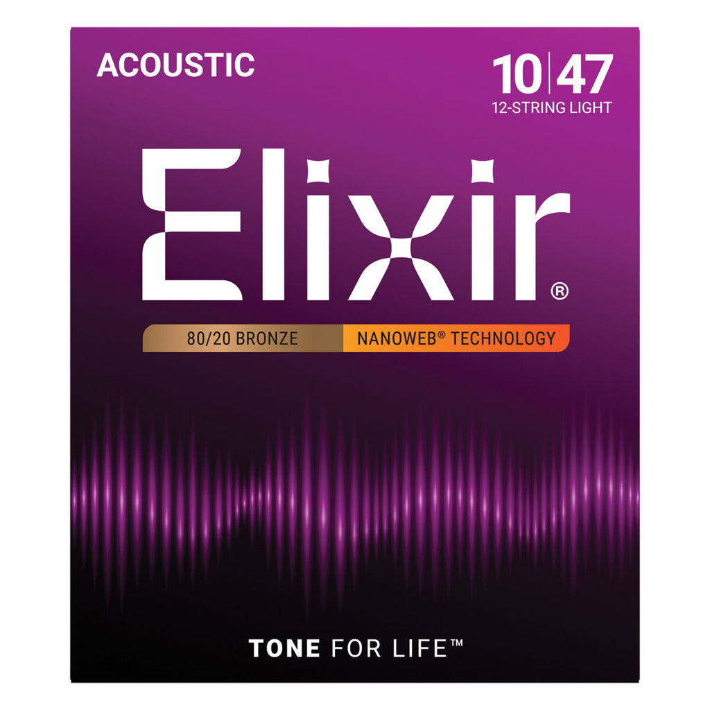 Elixir 10-47 Nanoweb Coated 80/20 Bronze 12 Twelve String Acoustic Guitar Strings Light 11152