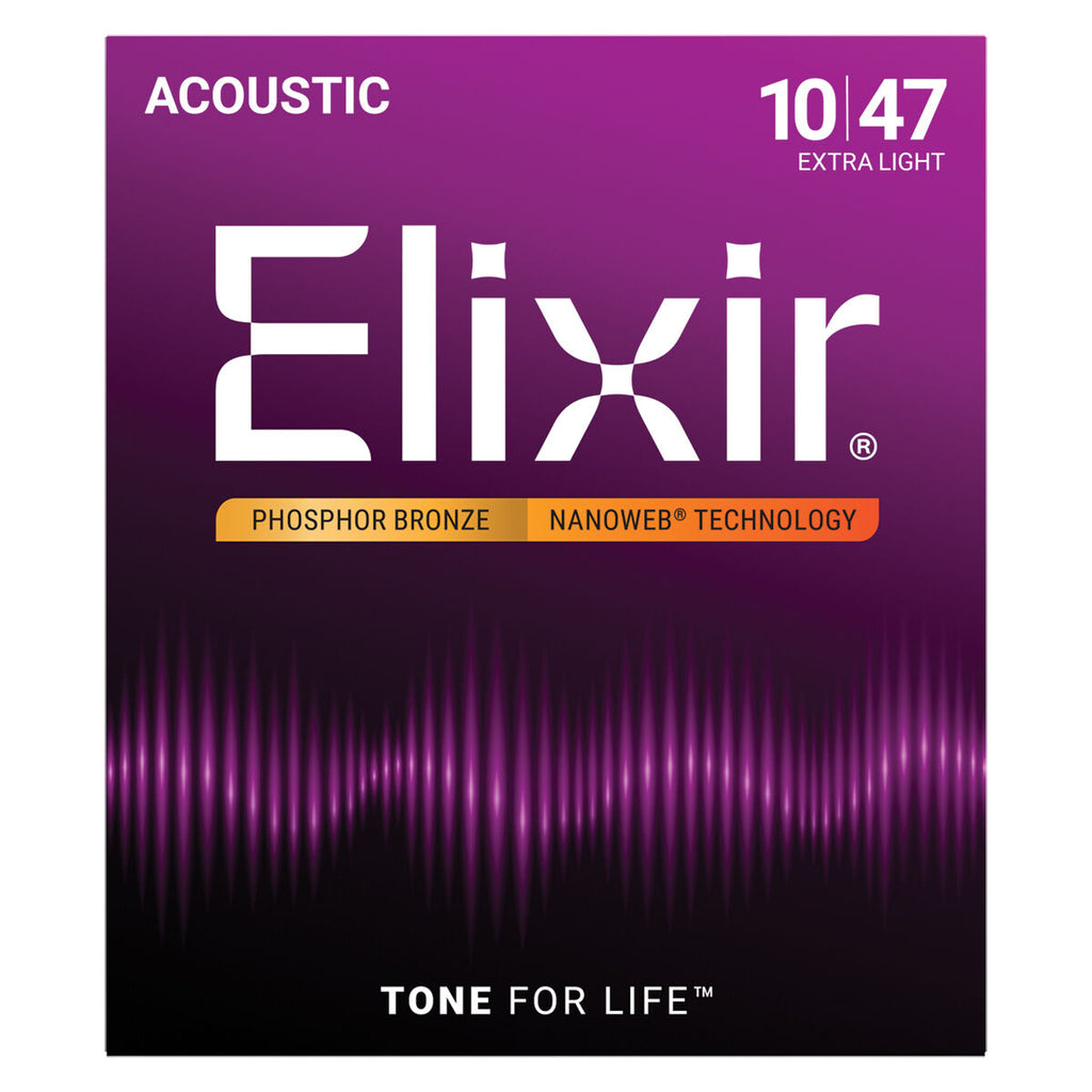 Elixir Nanoweb 10-47 Coated Phosphor Bronze Acoustic Guitar Strings Extra Light