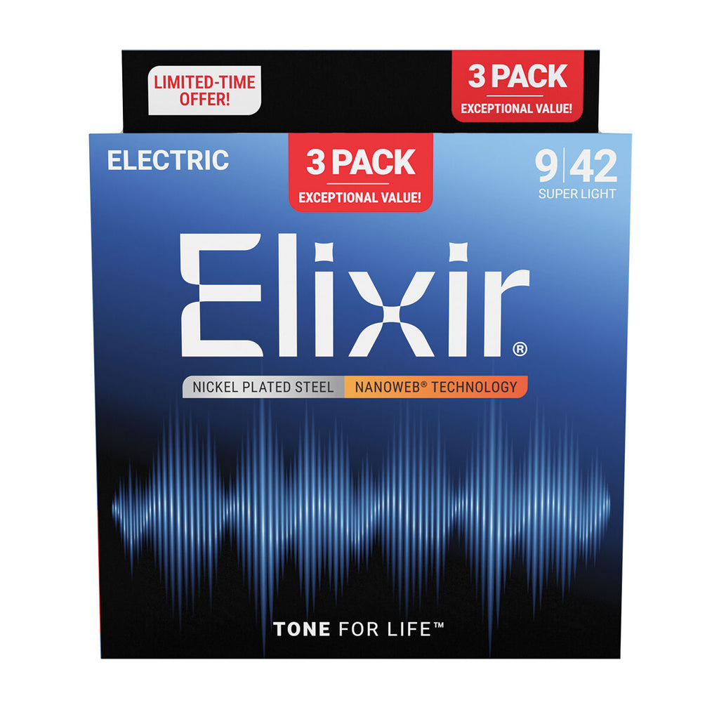 Elixir 16540 Nanoweb Electric 9-42 3 Pack Super Light