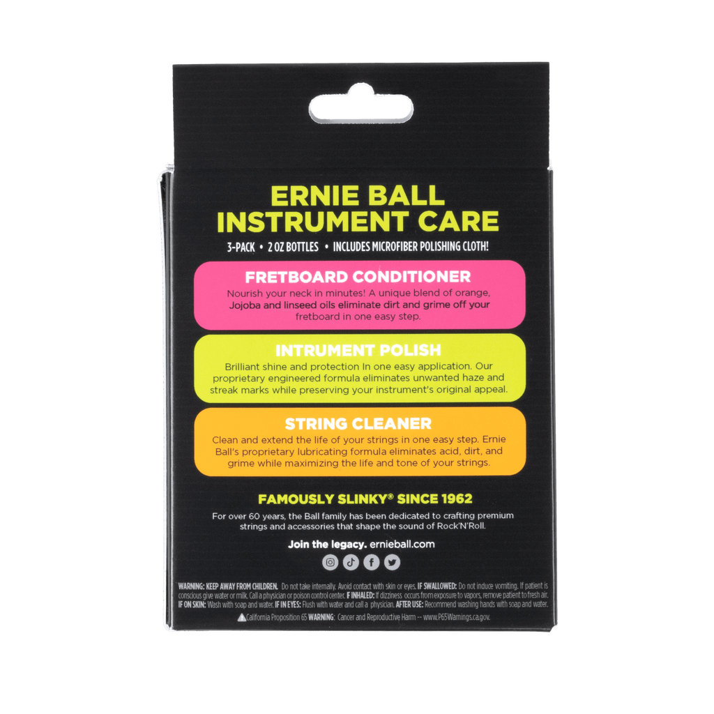 Ernie Ball Instrument Care 3-pack with Microfiber Polish Cloth