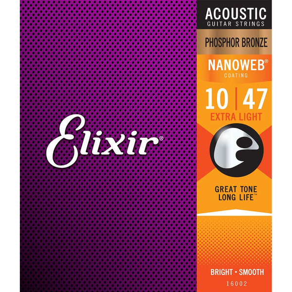 Elixir Nanoweb 10-47 Coated Phosphor Bronze Acoustic Guitar Strings Extra Light