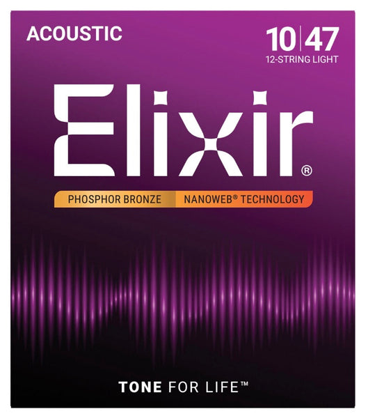 Elixir Nanoweb 10-47 12-String Phosphor Bronze Acoustic Guitar Strings Light