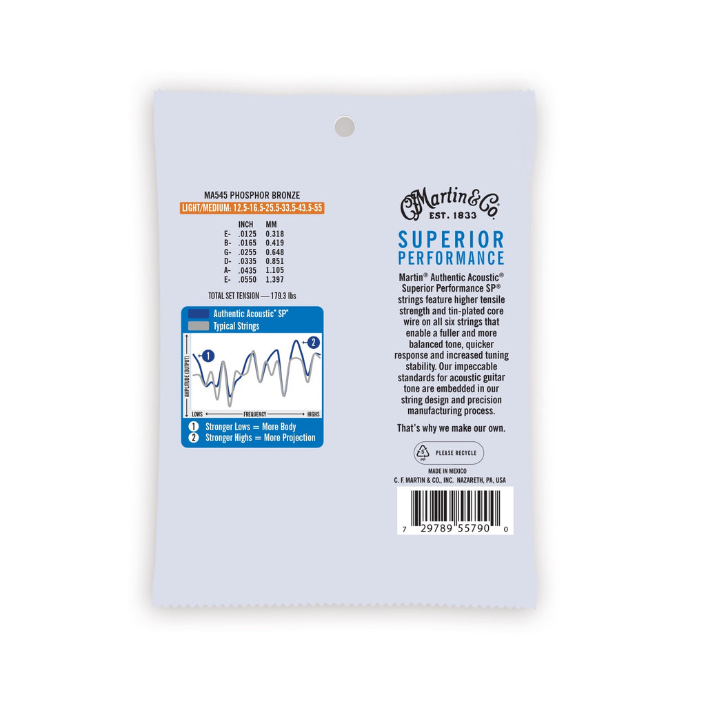 Martin Light/Medium Phosphor Bronze Authentic Acoustic Guitar Strings MA545
