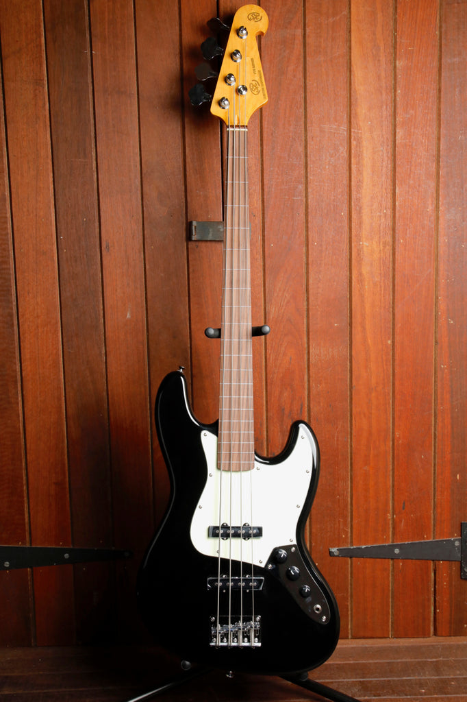 SX VEJ62FB Vintage Style Fretless Bass Guitar Black