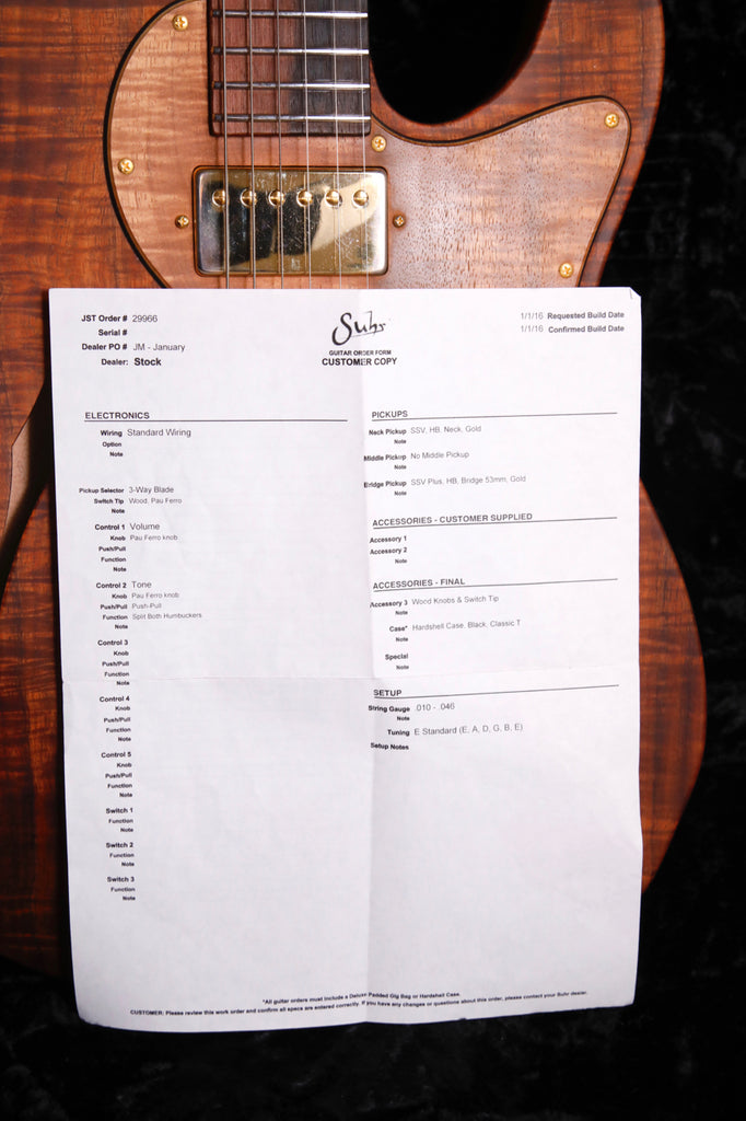 Suhr Custom Classic T Thinline Koa Top Electric Guitar Pre-Owned