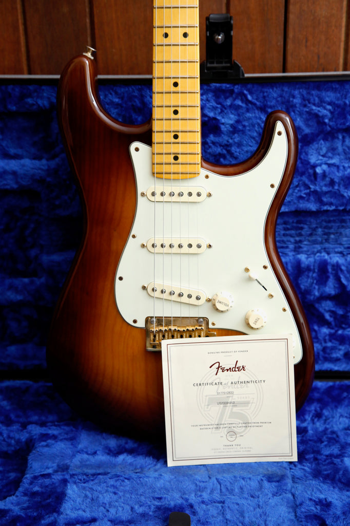 Fender 75th Anniversary Commemorative Stratocaster Bourbon Burst Electric Guitar 2021 Pre-Owned