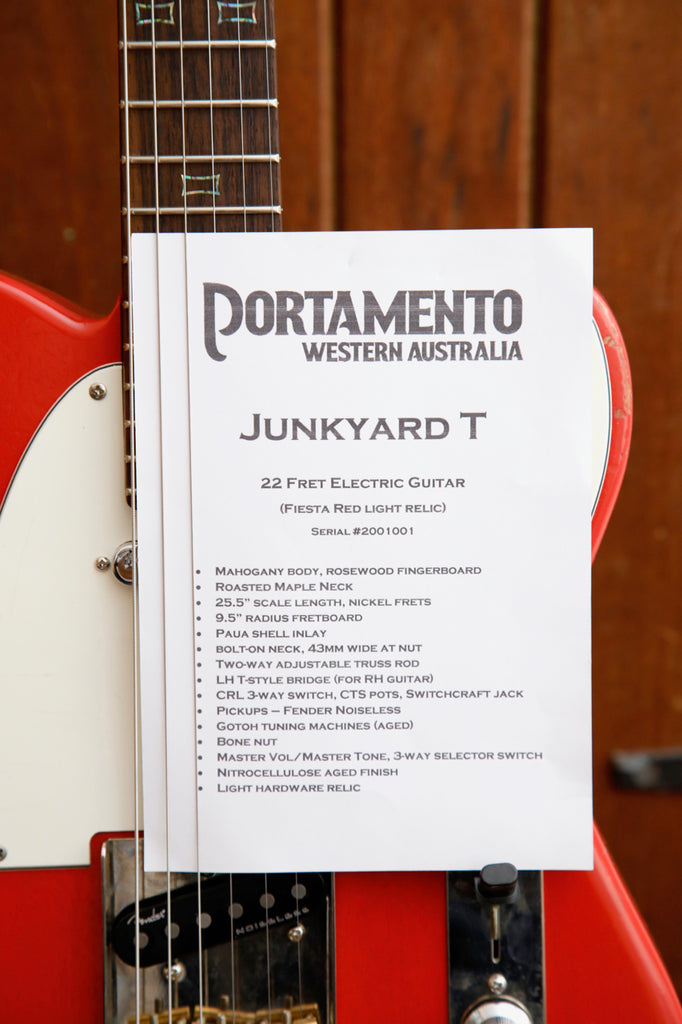 Portamento Junkyard T Fiesta Red Light Relic Electric Guitar Made In WA