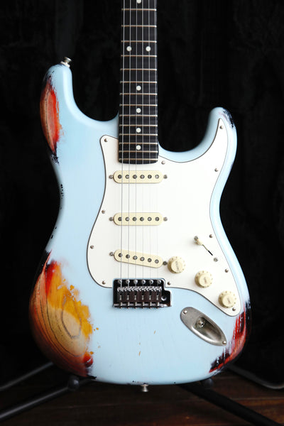 Palir Stinger Daphne Blue Over Sunburst Relic Scalloped Electric Guitar 2015 Pre-Owned