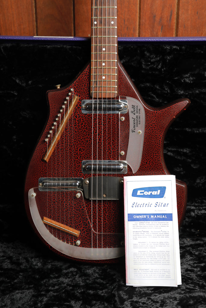 Coral Electric Sitar 1967 Vincent Bell Signature Red Crackle Finish Pre-Owned