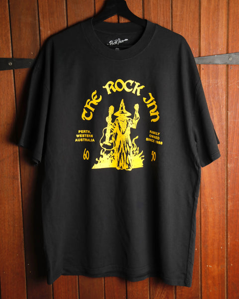 The Rock Inn "Wizard of Rock" T-Shirt - Faded Black/Yellow
