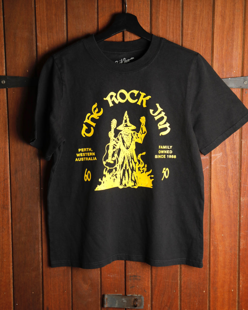 The Rock Inn "Wizard of Rock" T-Shirt - Womens - Faded Black/Yellow