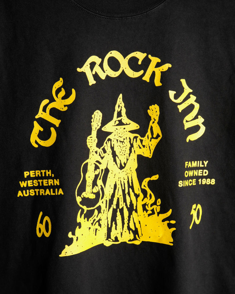 The Rock Inn "Wizard of Rock" T-Shirt - Womens - Faded Black/Yellow