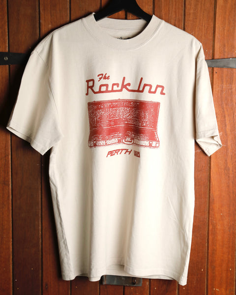 The Rock Inn "Rick-Inn-Backer" T-Shirt - Faded Bone/Red