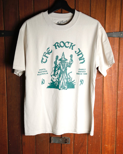 The Rock Inn "Wizard of Rock" T-Shirt - Faded Bone/Teal