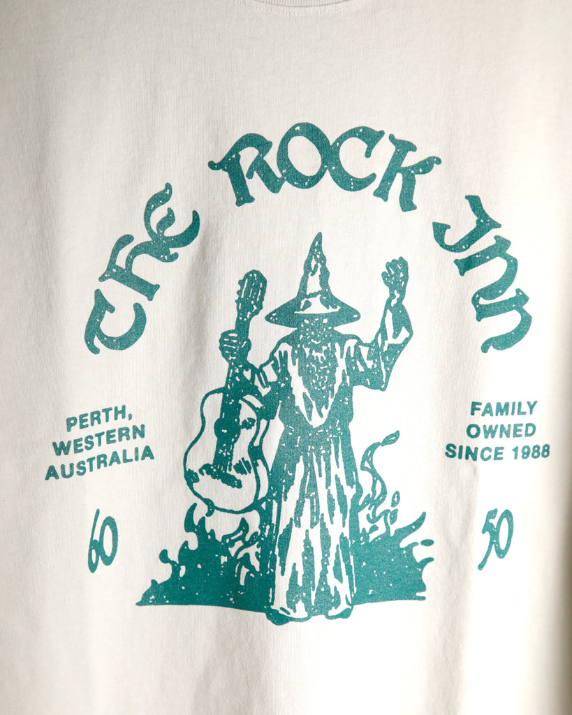The Rock Inn "Wizard of Rock" T-Shirt - Faded Bone/Teal