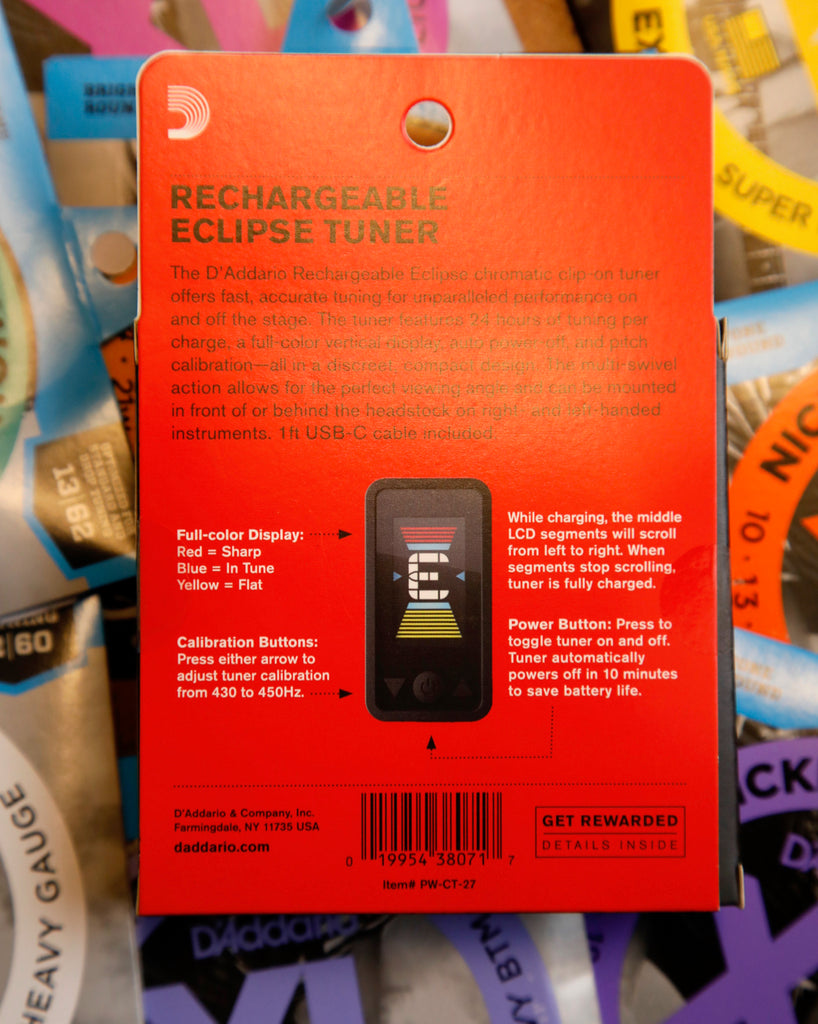 D'Addario Eclipse Rechargeable Chromatic Headstock Clip-on Tuner
