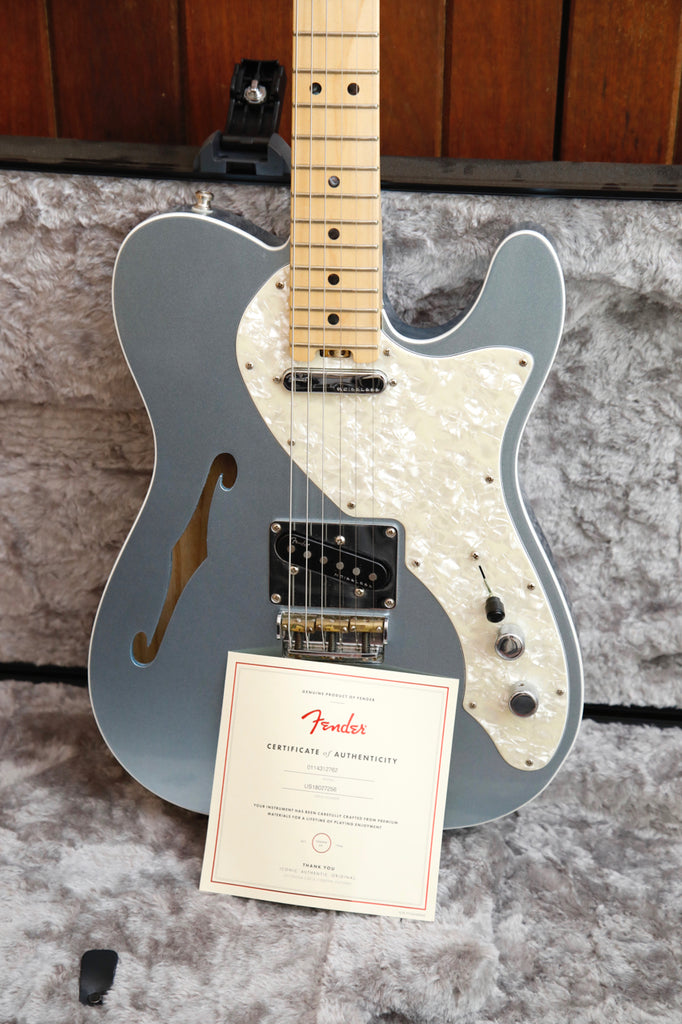 Fender American Elite Telecaster Thinline Mystic Blue Ice Semi-Hollow Electric Guitar 2018 Pre-Owned