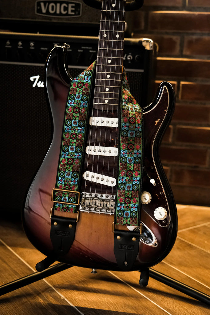 12 Bar Guitar - Woodstock Green Retro Guitar Strap
