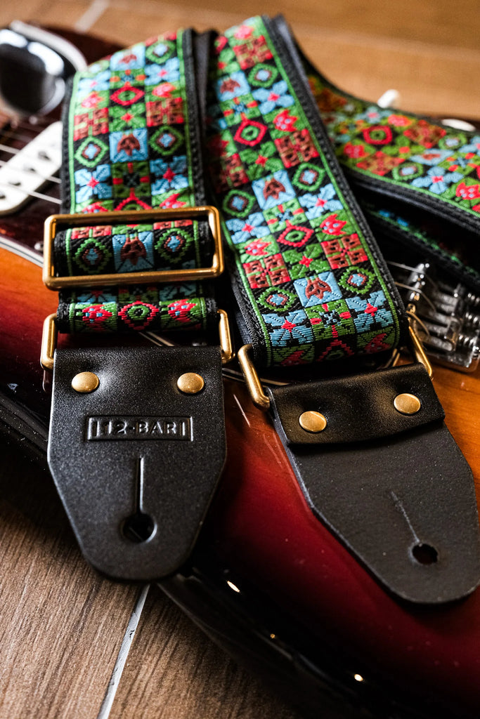 12 Bar Guitar - Woodstock Green Retro Guitar Strap
