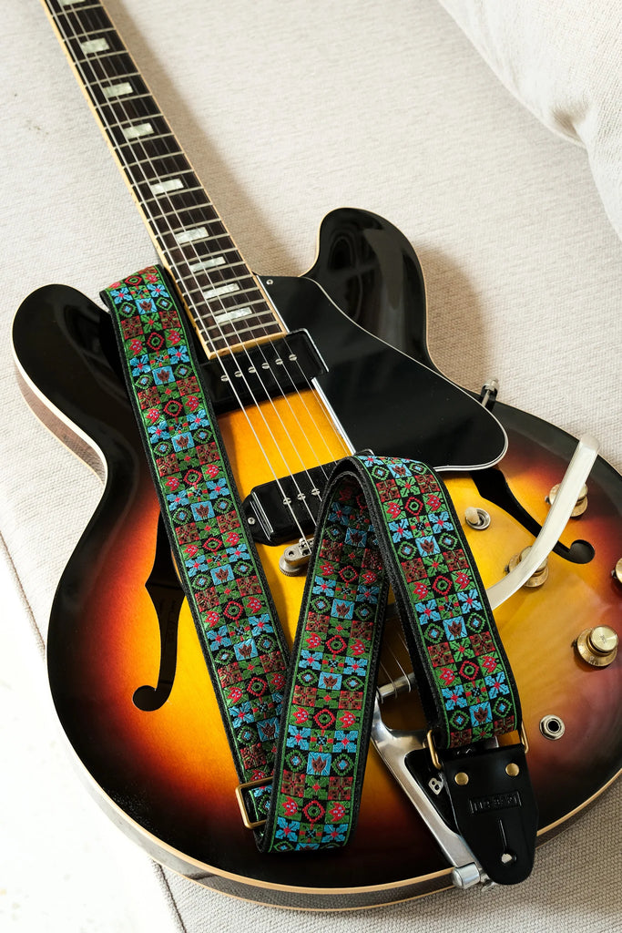 12 Bar Guitar - Woodstock Green Retro Guitar Strap