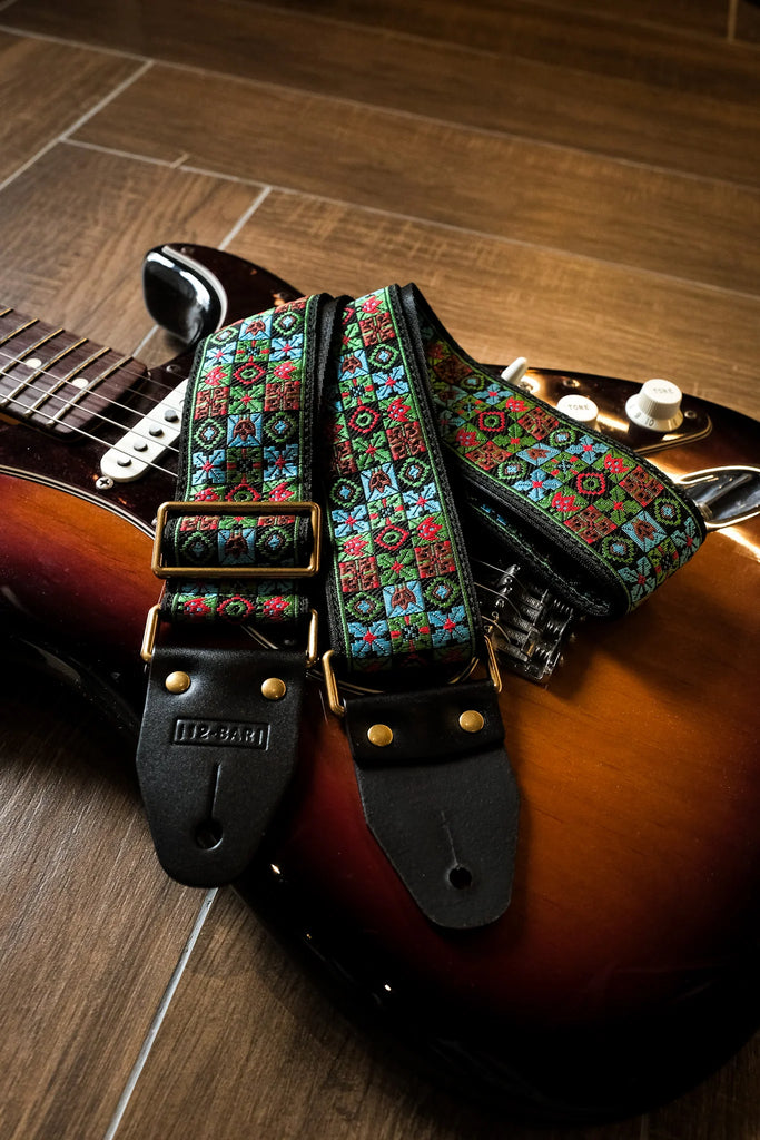 12 Bar Guitar - Woodstock Green Retro Guitar Strap
