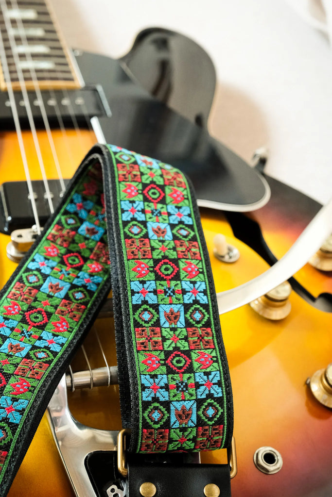 12 Bar Guitar - Woodstock Green Retro Guitar Strap
