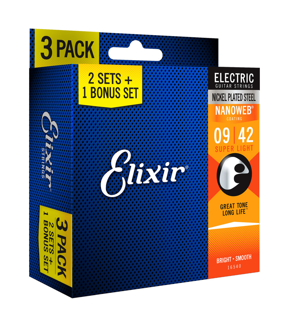 Elixir 16540 Nanoweb Electric 9-42 3 Pack Super Light