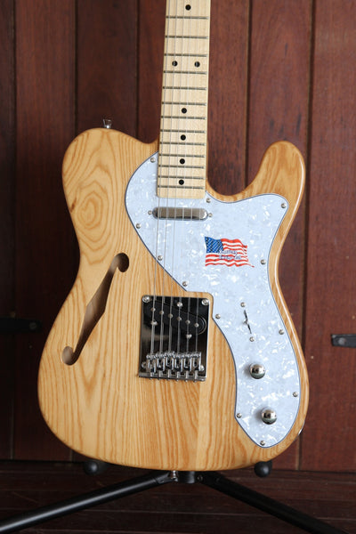 SX Thinline Style Ash Body Electric Guitar Natural