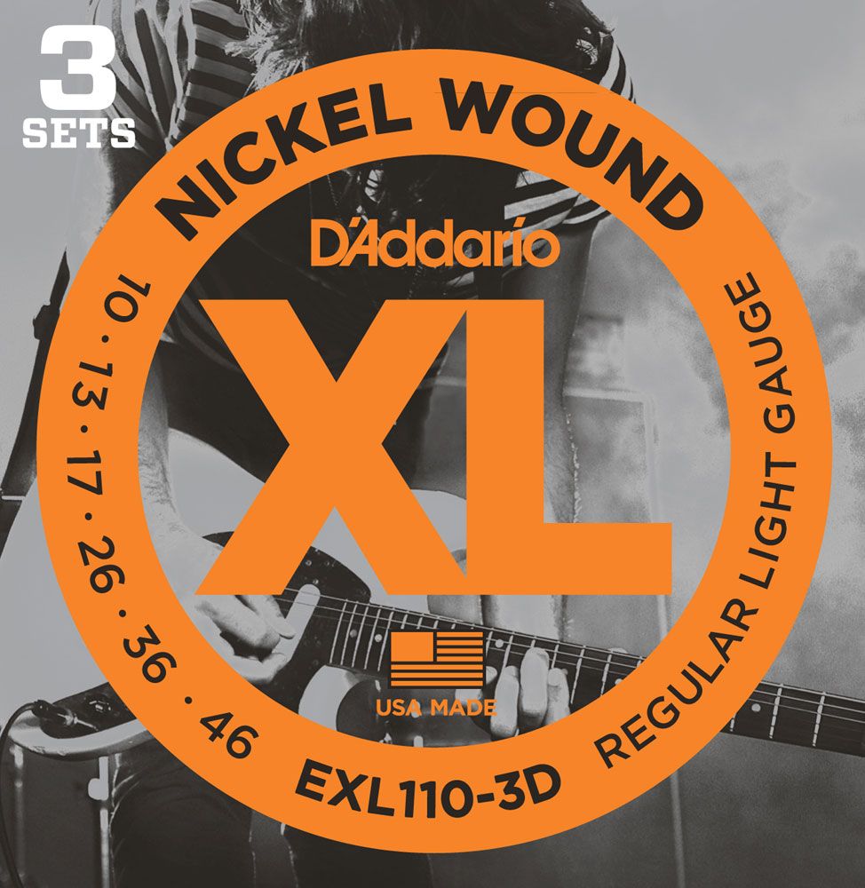 D'Addario 3 Pack EXL Nickel Wound Electric Guitar Strings EXL110-3D Regular Light 10-46