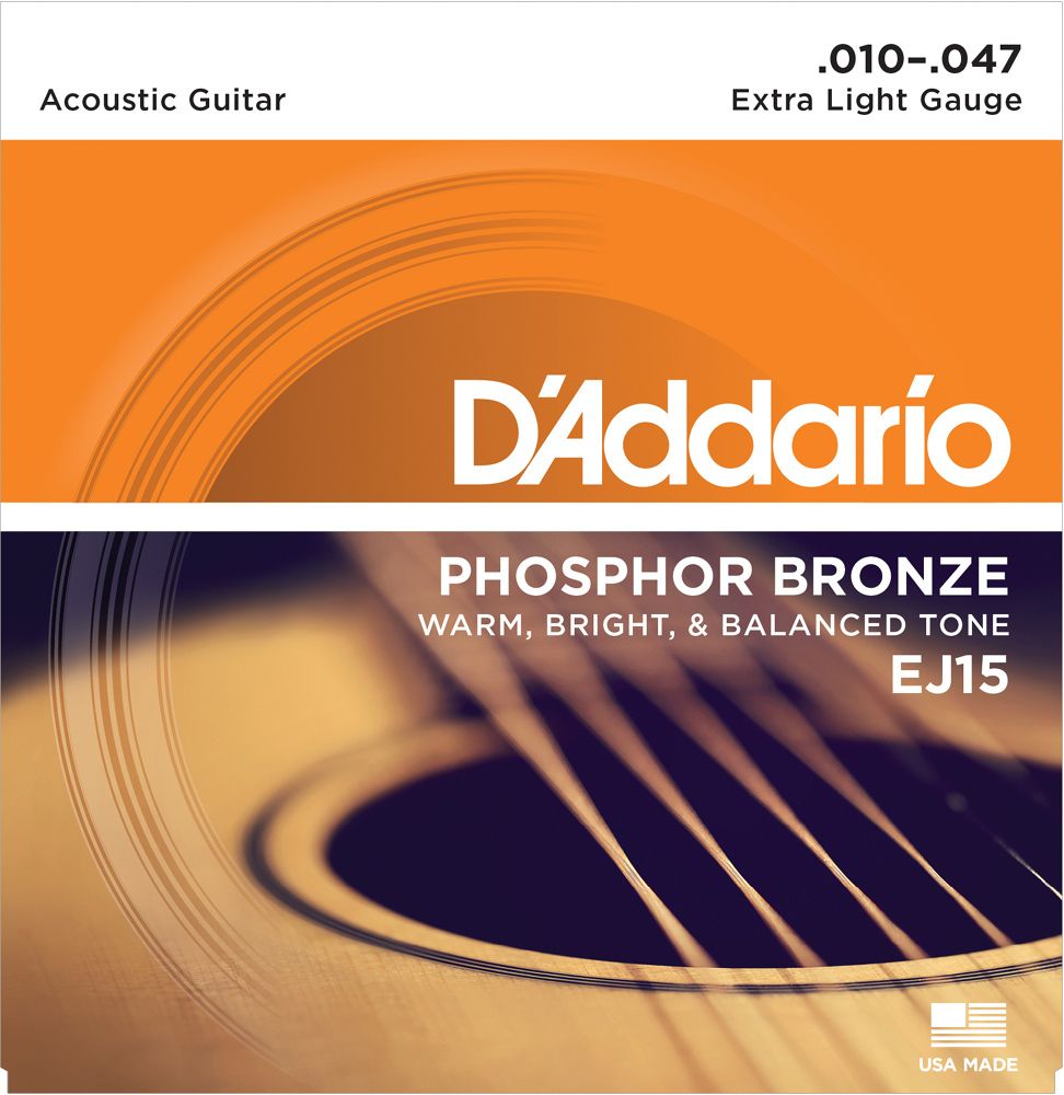D'Addario 10-47 EJ Phosphor Bronze Acoustic Guitar Strings EJ15 Extra-Light