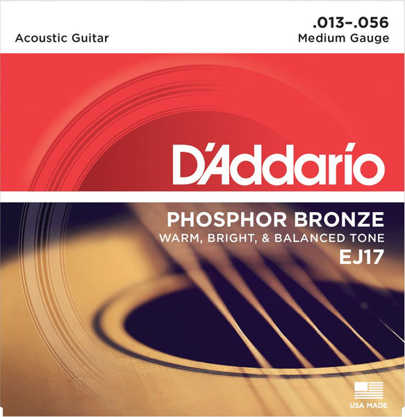D'Addario 13-56 EJ Phosphor Bronze Acoustic Guitar Strings EJ17 Medium