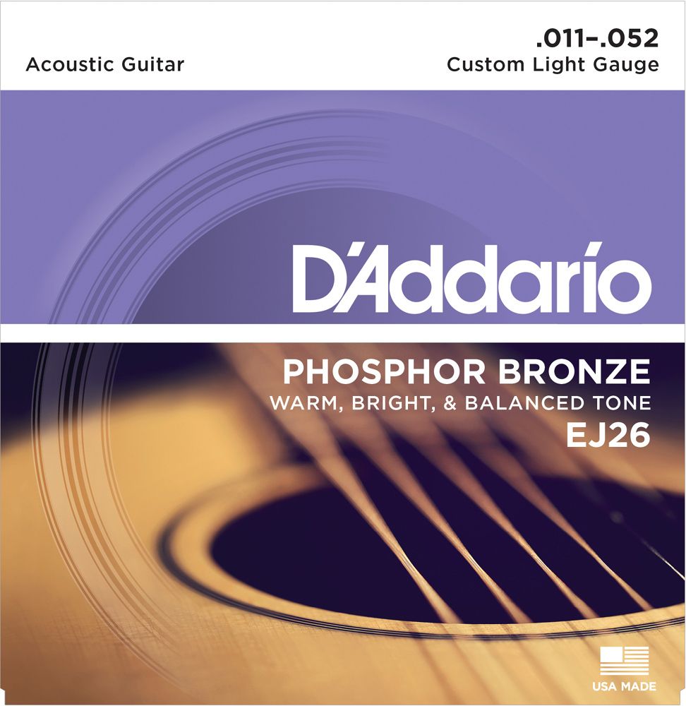 D'Addario 11-52 EJ Phosphor Bronze Acoustic Guitar Strings EJ26 Custom Light
