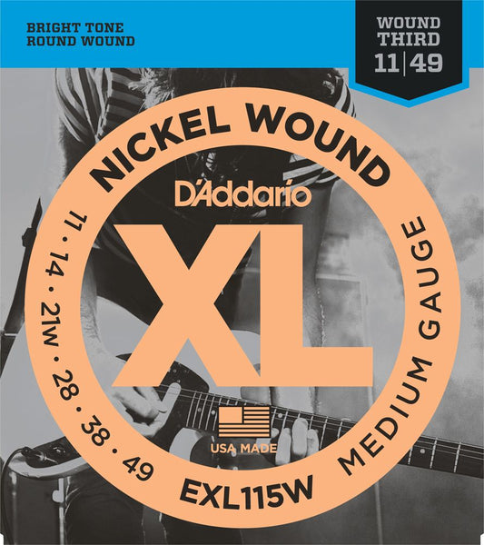 D'Addario 11-49 Nickel Round Wound Electric Guitar Strings EXL115W Jazz Rock Wnd 3rd