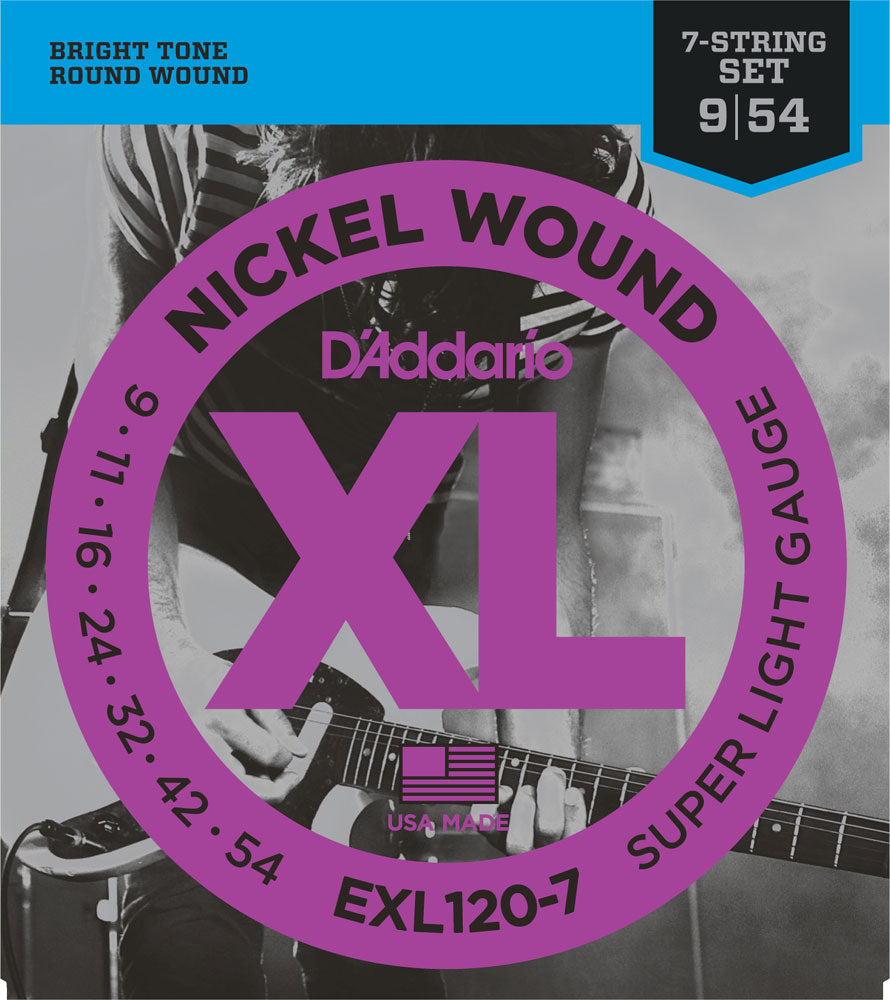 D'Addario EXL120-7 9-54 Nickel Round Wound 7-string Electric Guitar Strings Super Light Gauge