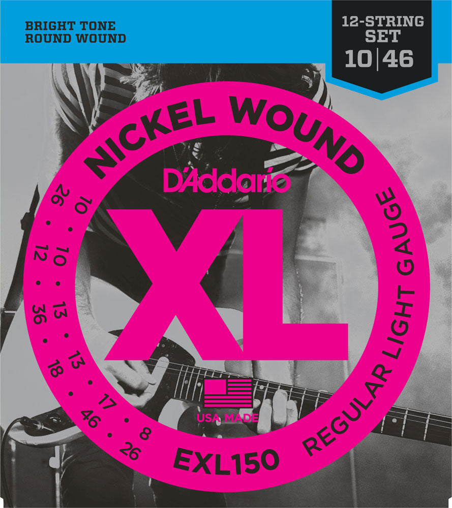 D'Addario EXL150 10/26-8/26 Nickel Round Wound 12-string Electric Guitar Strings Regular Light Gauge