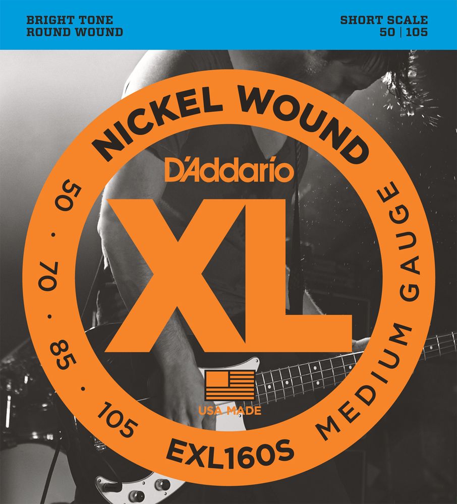 D'Addario XL Nickel Wound Electric Bass Strings EXL160S Short Scale 50-105