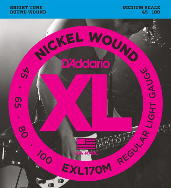 D'Addario XL Nickel Wound Electric Bass Strings EXL170M Medium Scale 45-100