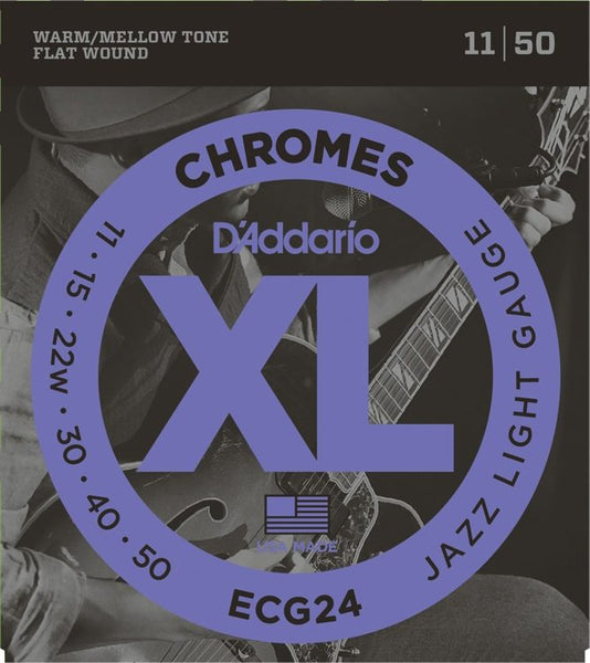 D'Addario ECG24 Chromes Flat Wound Jazz Light Gauge Electric Strings 11-50