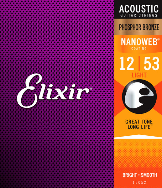 Elixir Nanoweb 12-53 Coated Phosphor Bronze Acoustic Guitar Strings Light